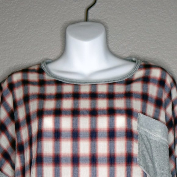 Easel Los Angeles Oversized Plaid long sleeve gray top/ t-shirt size Small - Picture 2 of 7